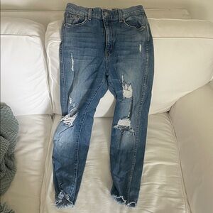 REVICE Blue Distressed Straight Leg Jeans
